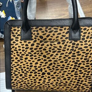 Vera Bradley Black and Tan Leopard Satchel with dust bag